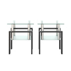 Modern Tempered Glass Tea Coffee End Table Set of 2, Transparent/Black, Metal Legs, Square Design - Grand Goldman Shop