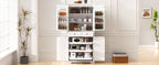 K&K 71' Tall Kitchen Pantry Cabinet with 3 Pull Out Cabinet Organizers, Farmhouse Embossed Texture Storage Cabinet with 6 Door Shelves, 2 Drawers, Freestanding Cupboard for Kitchen, Dining Room White - Grand Goldman Shop