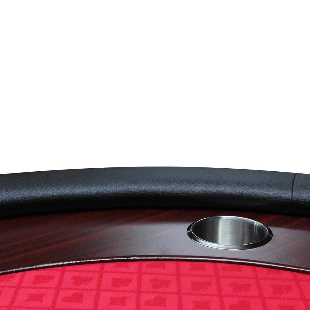 96' Light Series Foldable Poker Table with Wooden Racetrack Felt Stainless Legs Cup Holders Red | Premium Home Decor - Grand 