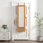 Solid Wood Jewelry Armoire Organizer Cabinet with Full-Length Mirror, Light Brown, 47.5x14.3 in Wall-Mounted Lockable with LED Light - Grand Goldman Shop