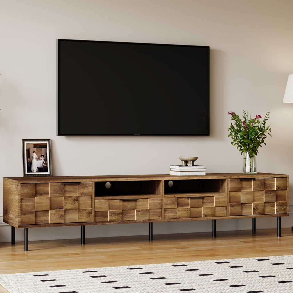 Mid Century TV Stand with 2 Drawers, Media Console Table for TVs up to 85'', Natural Finish Storage Cabinet with Cable Management, 78.7'' x 15.7'' x 17.7'' - Grand Goldman Shop