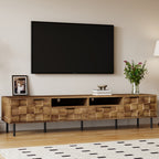 Mid Century TV Stand with 2 Drawers, Media Console Table for TVs up to 85'', Natural Finish Storage Cabinet with Cable Management, 78.7'' x 15.7'' x 17.7'' - Grand Goldman Shop