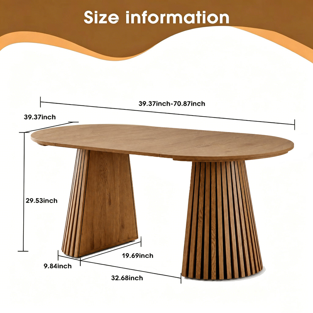 Wooden Dining Table, Flexible and Extendable, Multi-functional and Space-saving, Fashionable Oval Design and Slatted Table Legs, Tea Table or Office Desk, Beautiful and Practical - Grand Goldman Shop