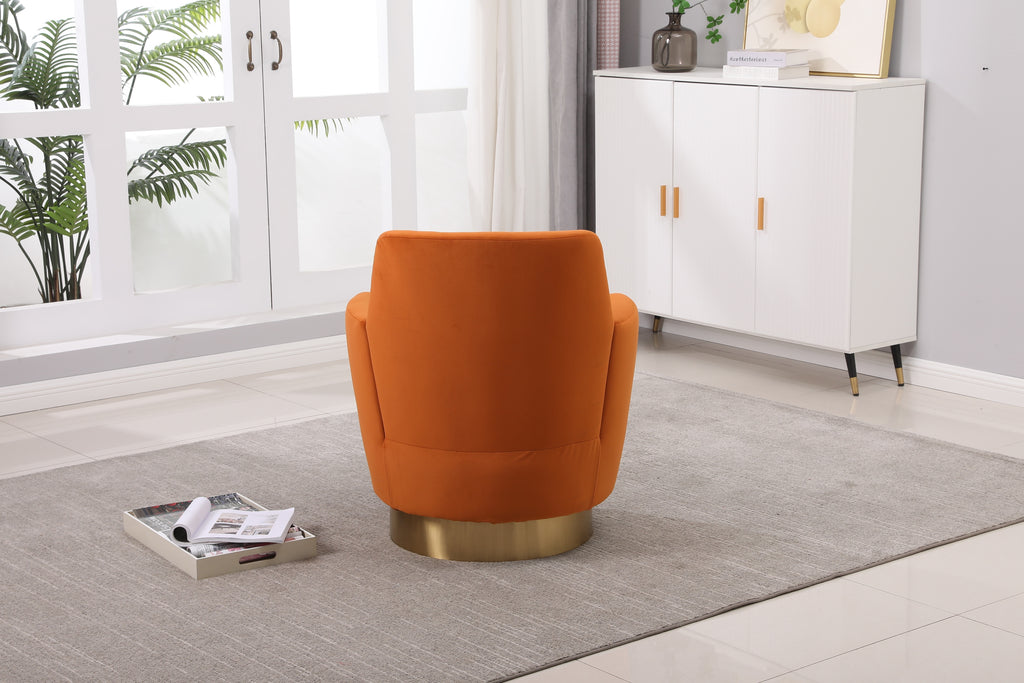 Velvet Swivel Barrel Chair, Swivel Accent Chairs Armchair for Living Room, Reading Chairs for Bedroom Comfy, Round Barrel Chairs with Gold Stainless Steel Base (Orange) - Grand Goldman Shop