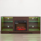 TV Stand Electric Fireplace TV Stand with Glass Shelves, 3D Fireplace TV Stand with LED Lights Wood with USB Charging Outlet Modern Television Table Center for TV up to 32-62' ESP 58''W*15.4''D*24.6 - Grand Goldman Shop