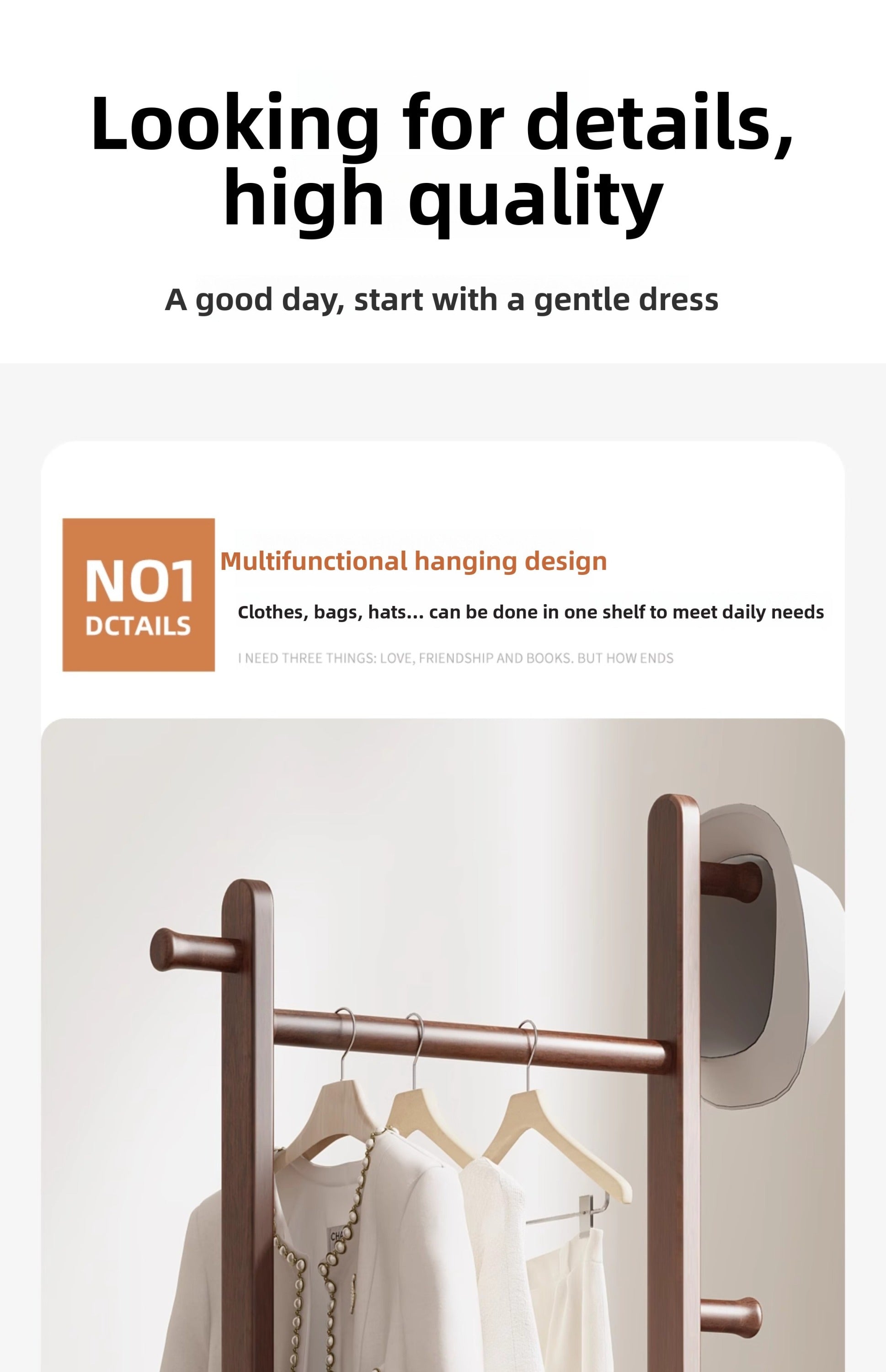 Coat Racks solid wood hanger 23.6* 11*71in Solid environmental protection easy to assemble beautiful can be placed in the bedroom/entrance/living room (Walnut) - Grand Goldman Shop