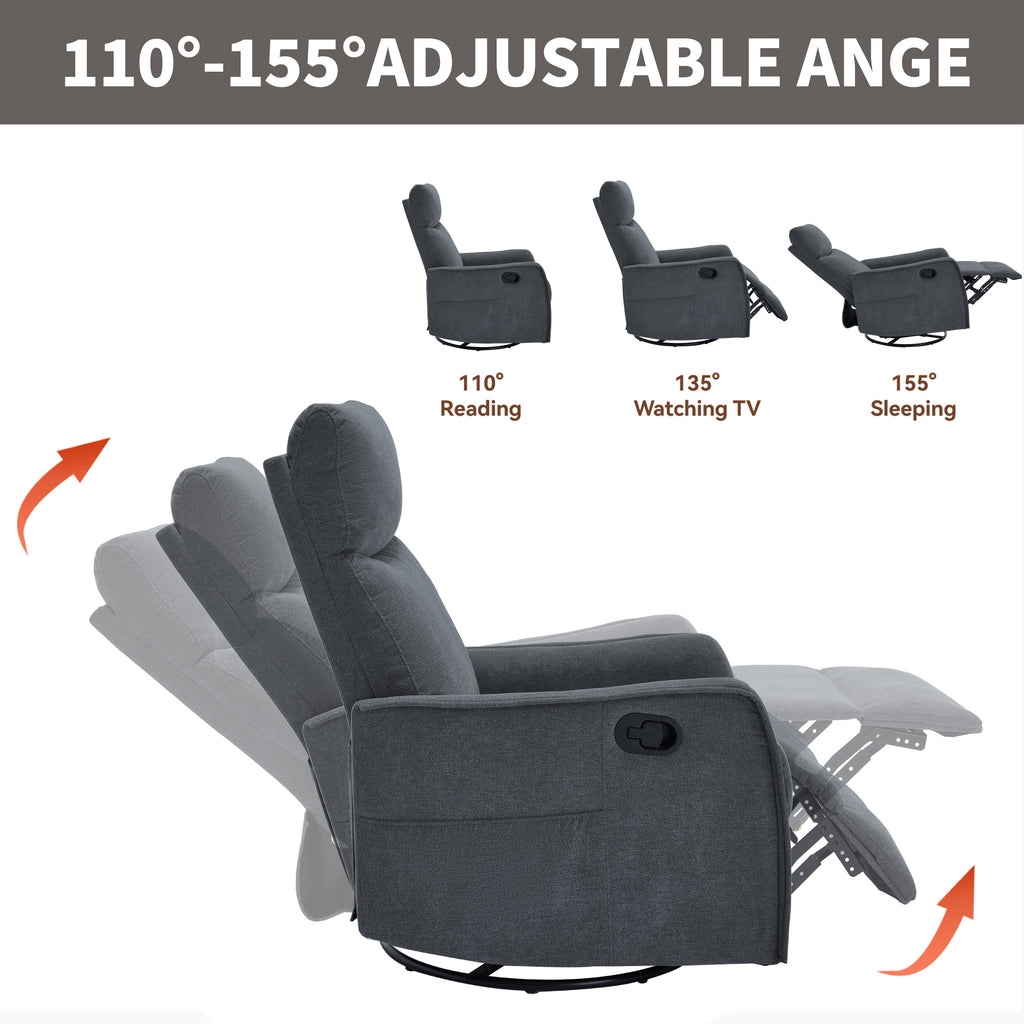 Heat Massage Manual Recliner Chair with Rocker and Swivel in Fabric for Living Room, Grey - Grand Goldman Shop