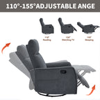 Heat Massage Manual Recliner Chair with Rocker and Swivel in Fabric for Living Room, Grey - Grand Goldman Shop