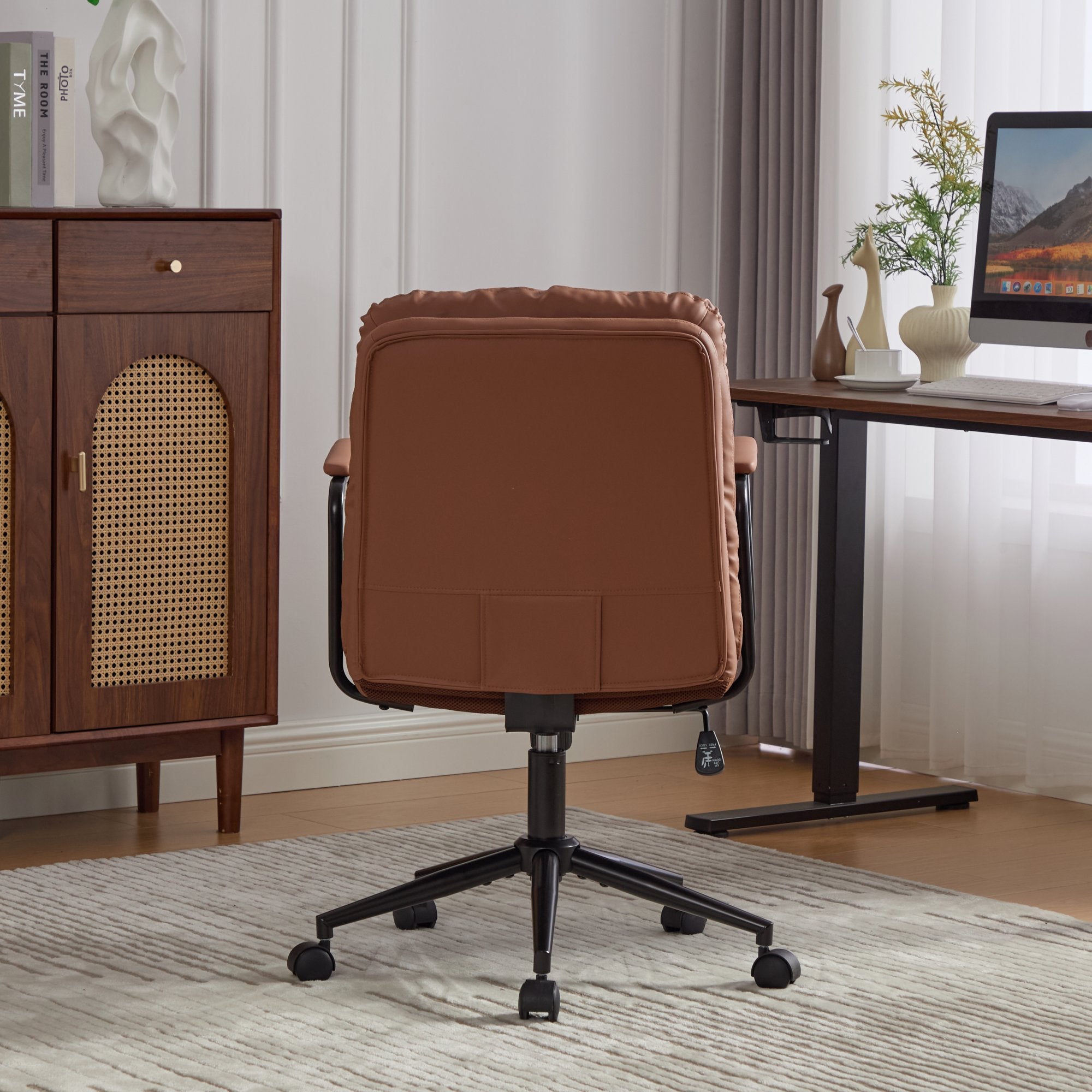 Office Chair,Mid Back Home Office Desk Task Chair with Wheels and Arms Ergonomic PU Leather Computer Rolling Swivel Chair wit