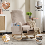Modern Accent Rocking Chair Rocking Chair with Solid Wood Legs, Upholstered Nursery Glider Rocker Side Pocket and Footrest, Living Room Lounge Arm Chair with High Backrest (beige,teddy) - Grand Goldman Shop