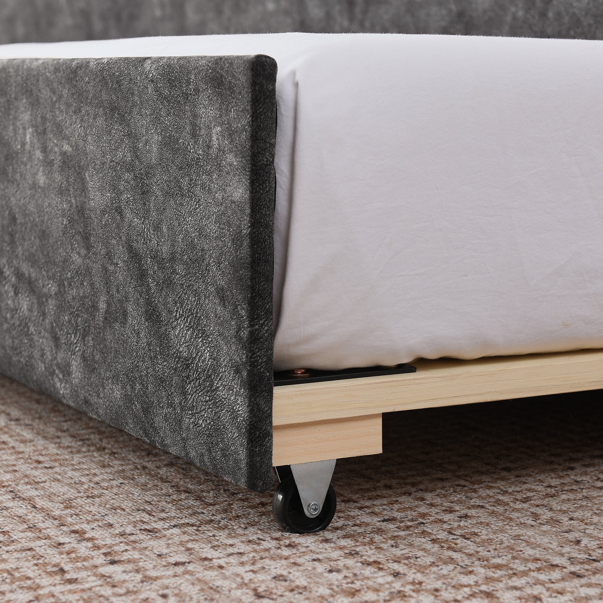 Grey Velvet Mid-Century Style Twin Upholstered Daybed with Pop-Up Trundle and USB Charging Armrest - Grand Goldman Shop