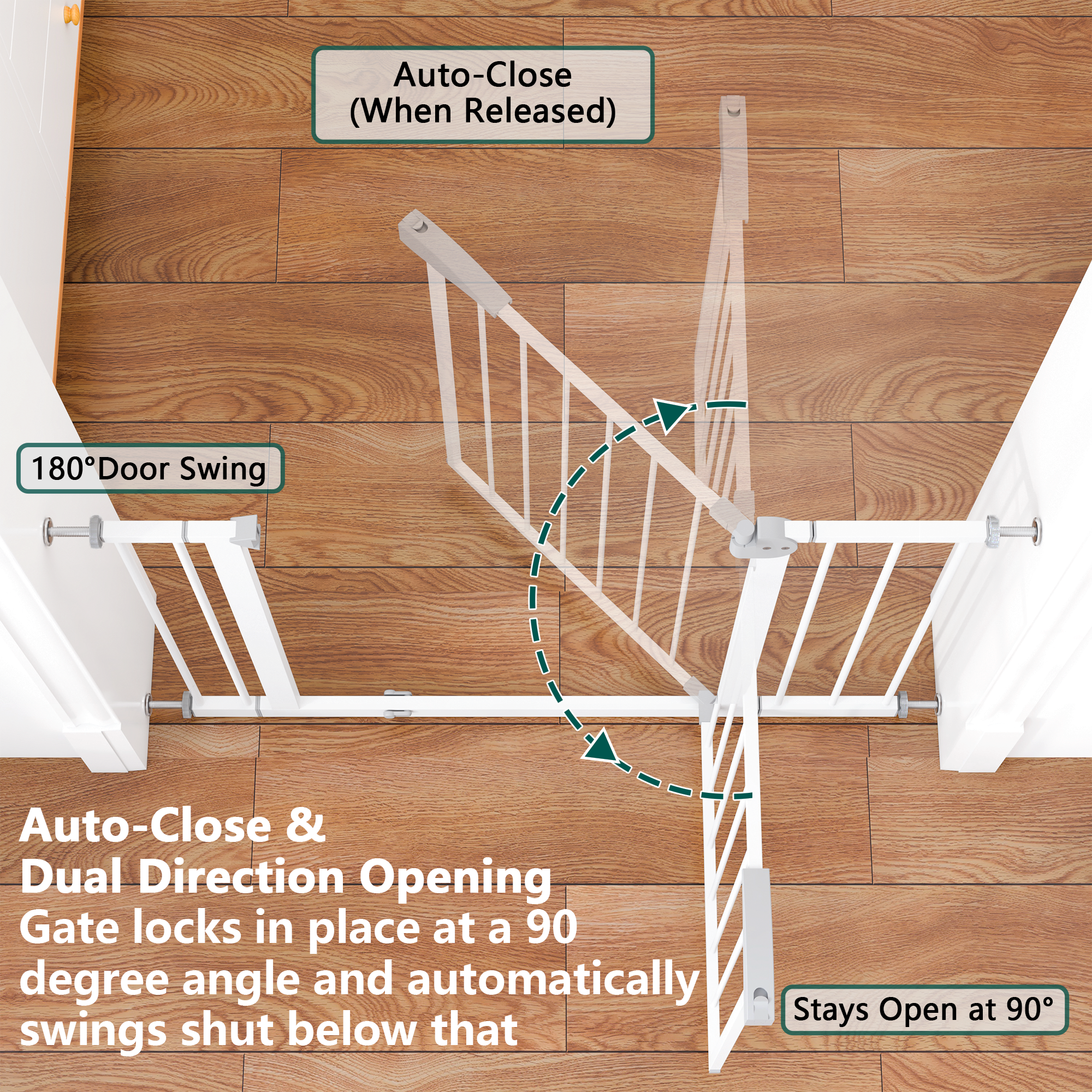 2 Pack 29.5-44.1' Wide Baby Gate for Stairs, Dog Gate Indoor for Doorways, No Drilling Pressure Mounted Pet Gates for Kids, E