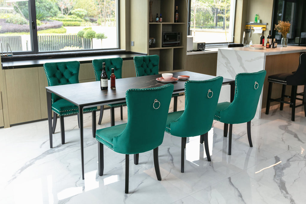Nikki Collection Modern, High-end Tufted Solid Wood Contemporary Velvet Upholstered Dining Chair with Wood Legs Nailhead Trim 2-Pcs Set,Green, SW2001GN - Grand Goldman Shop