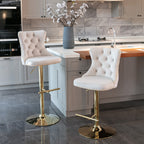A&A Furniture,Golden Swivel Velvet Barstools Adjusatble Seat Height from 25-33 Inch,Modern Upholstered Bar Stools with Backs Comfortable Tufted for Home Pub and Kitchen Island,Beige,Set of 2 - Grand Goldman Shop