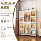 Portable Wardrobe Closet Storage Organizer for Clothes with Magnetic Doors, 12 Cubes & 2 Hanging Rods, White - Grand Goldman Shop
