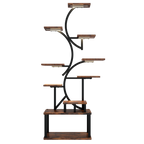 S-Shaped 10-Tier Plant Stand with 5 Grow Lights in Deep Rustic Brown, MDF and Steel, 68.5' Tall for Indoor Plants - Grand Goldman Shop