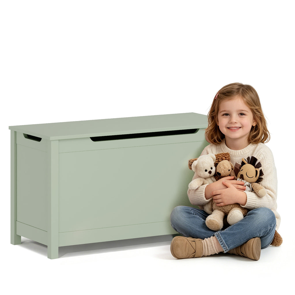 Kids Wooden Toy Box Storage with Safety Hinged Lid for Ages 2+ (Sage) | Premium Home Decor - Grand Goldman
