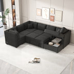 U-shaped Sectional Sofa Pull Out Bed with USB Ports, Power Sockets, Back Pillows & Storage Chaise, Black Chenille, 108.6' - Grand Goldman Shop