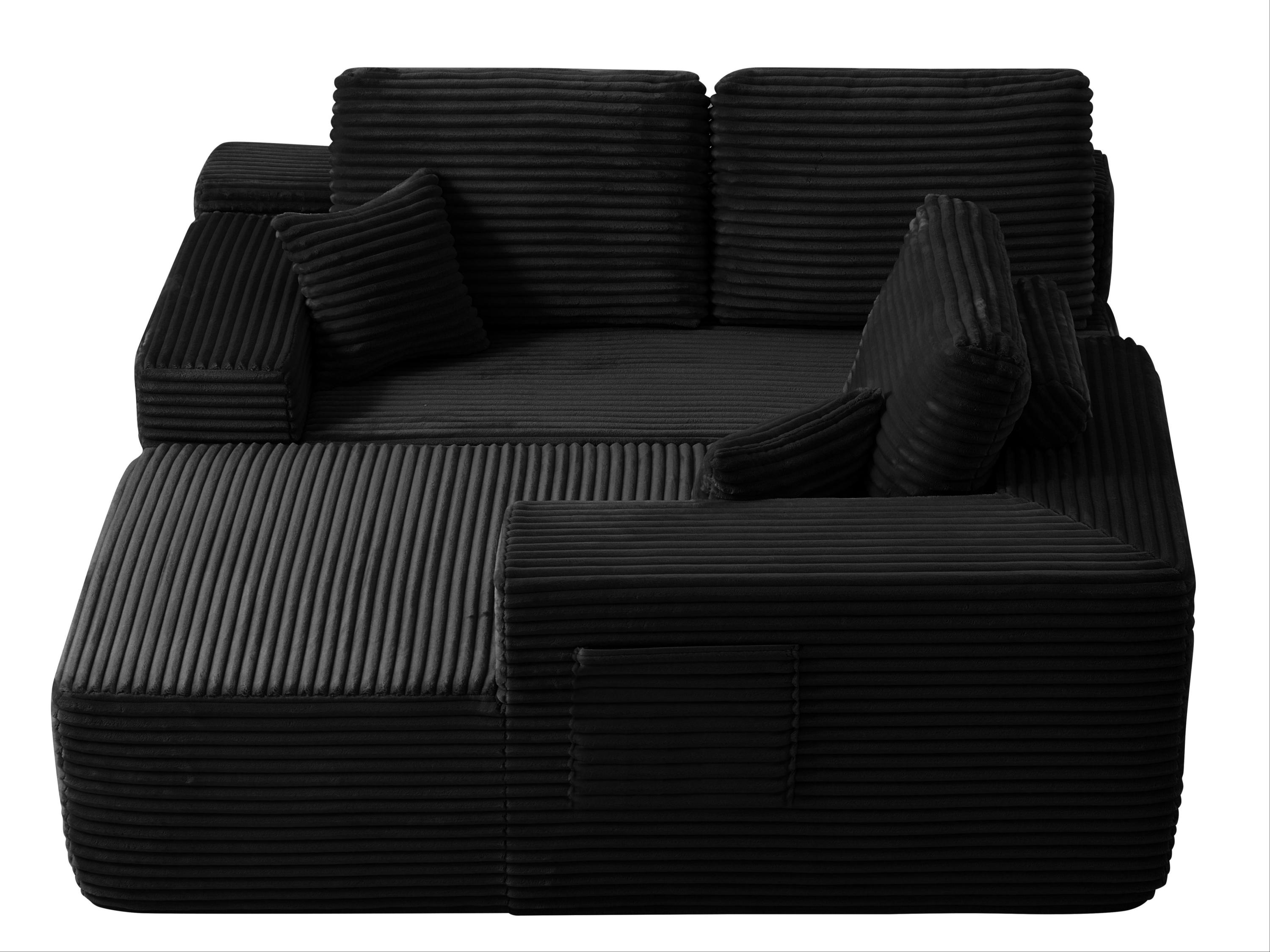 104' Cloud Sectional Sofa with L-Shape Chaise and Side Pockets , Modern Modular Design, Deep Seating, Upholstered Couch for Living Room/Bedroom, No Assembly Required (Plush Fabric), Black,Right - Grand Goldman Shop