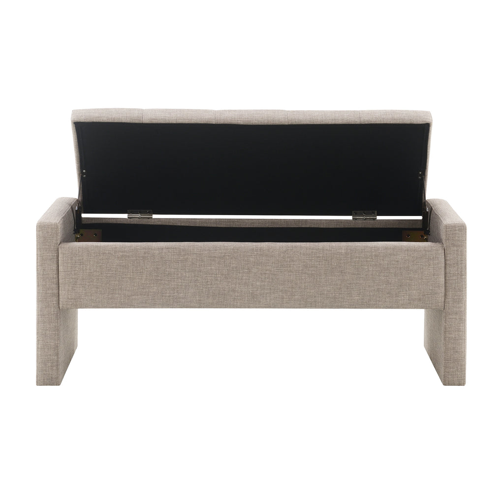 Modern Upholstered Bed End Bench with Storage, Comfy Linen Grey Brown Foot Rest - Grand Goldman Shop