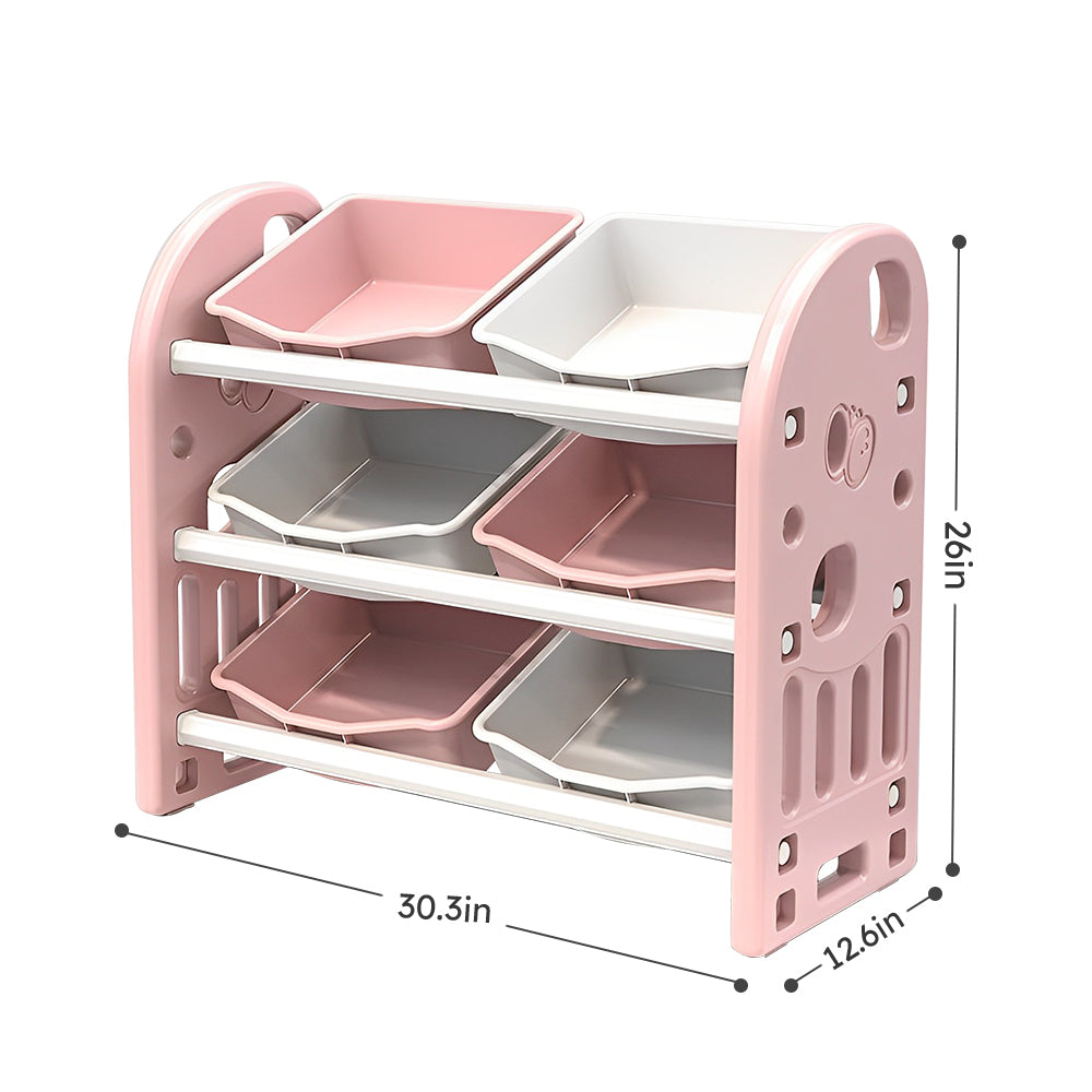 Kids Toy Storage Organizer with 6 Bins, Multi-functional Nursery Organizer Kids Furniture Set Toy Storage Cabinet Unit with H