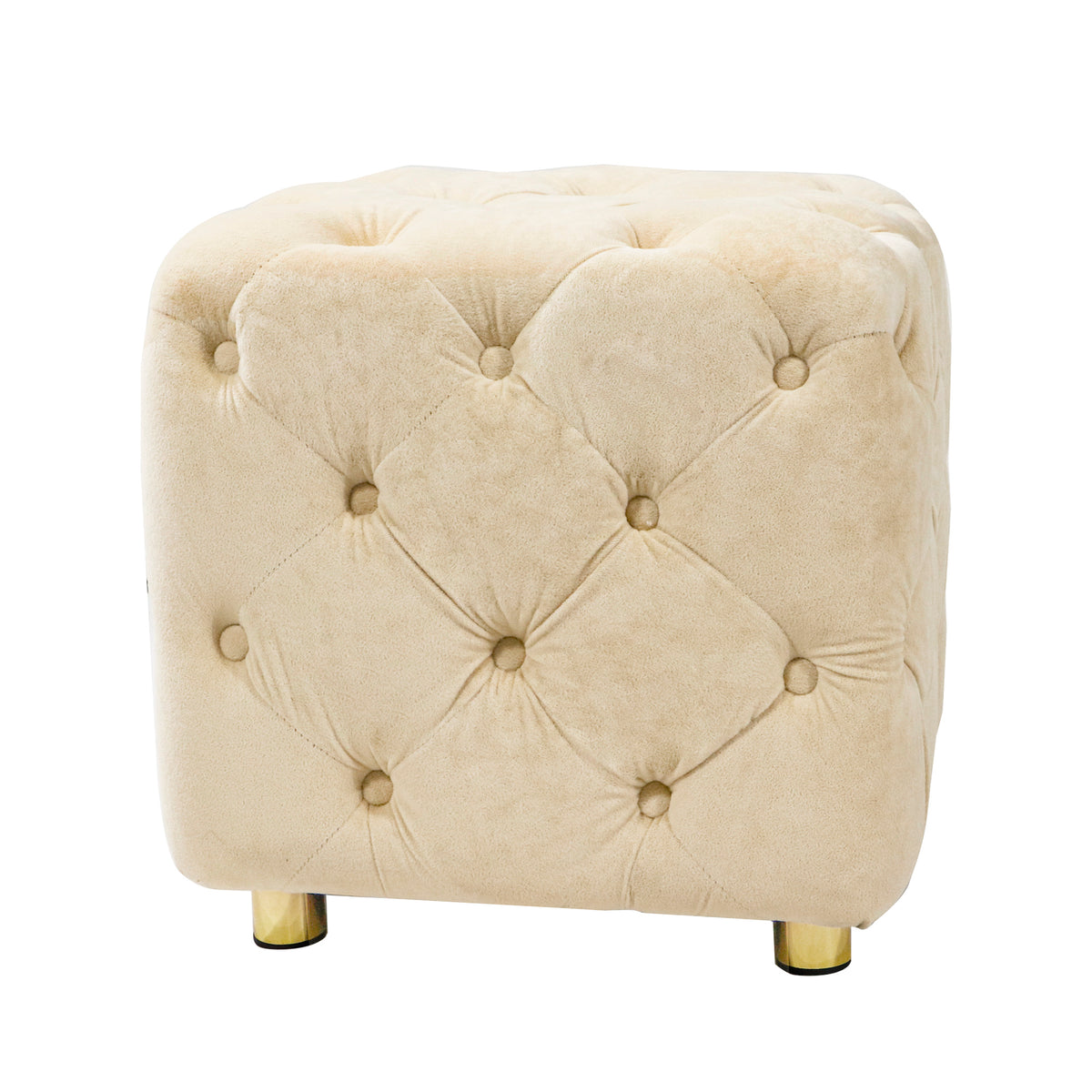 Beige Modern Velvet Upholstered Ottoman, Exquisite Small End Table, Soft Foot Stool, Dressing Makeup Chair, Comfortable Seat for Living Room, Bedroom, Entrance - Grand Goldman Shop