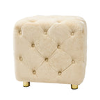 Beige Modern Velvet Upholstered Ottoman, Exquisite Small End Table, Soft Foot Stool, Dressing Makeup Chair, Comfortable Seat for Living Room, Bedroom, Entrance - Grand Goldman Shop