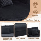 UNITED WE WIN Modern Corduroy Oversized Recliner Sofa with Deep Seat, 3 Pillows, USB Charging, RGB LED Light Strip, Cup Holder, Side Pocket - Suitable for Living Room and Bedroom - Grand Goldman Shop