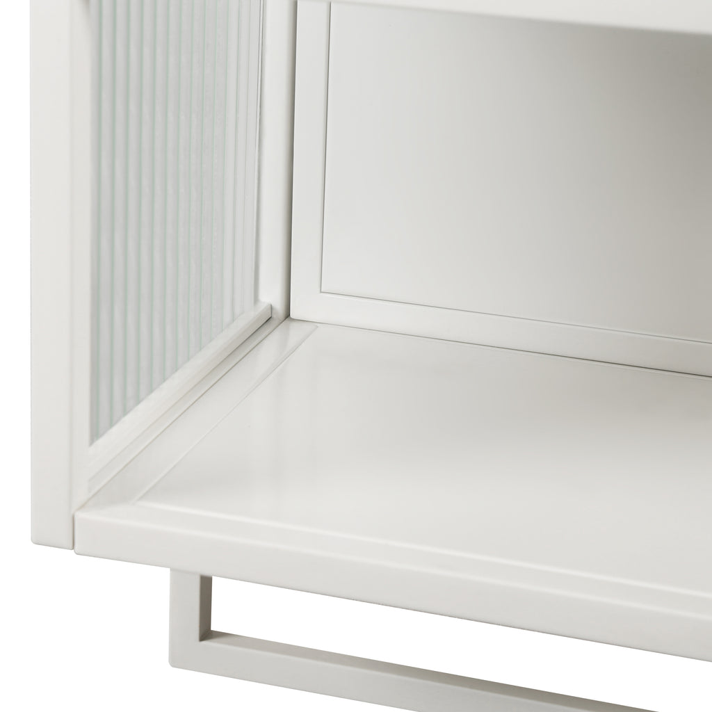 23.62'Glass Doors Modern Two-door Wall Cabinet with Featuring Two-tier Enclosed Storage, an Open Shelf, and Towel Rack, for Entryway Living Room Bathroom Dining Room - Grand Goldman Shop