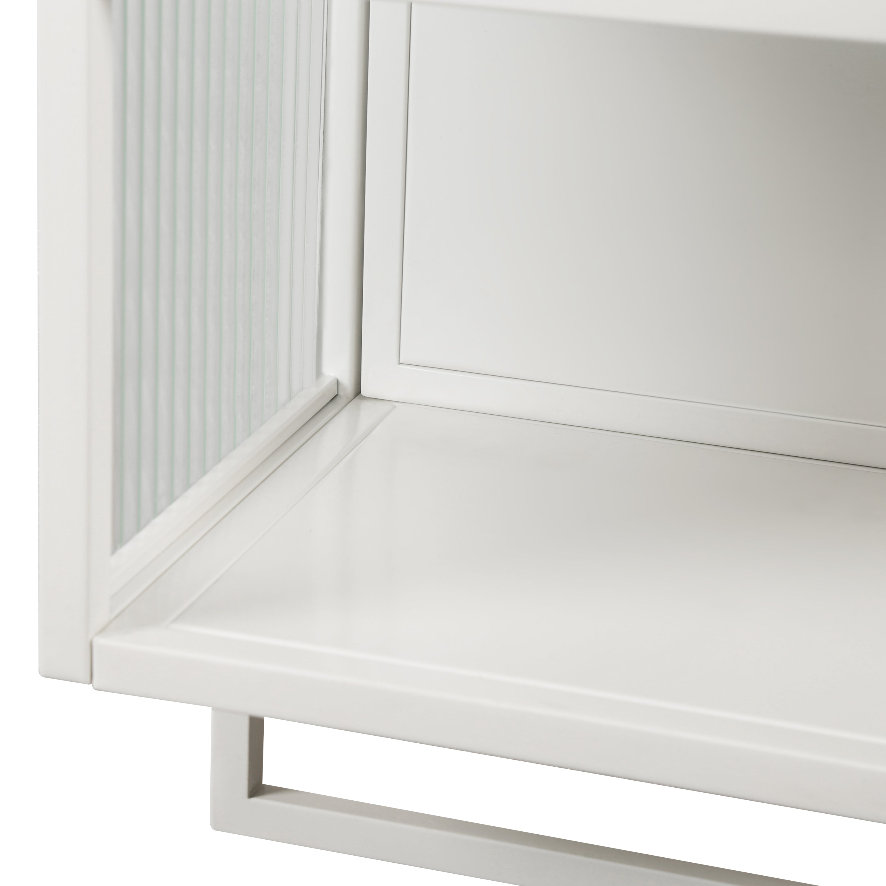 23.62'Glass Doors Modern Two-door Wall Cabinet with Featuring Two-tier Enclosed Storage, an Open Shelf, and Towel Rack, for Entryway Living Room Bathroom Dining Room - Grand Goldman Shop