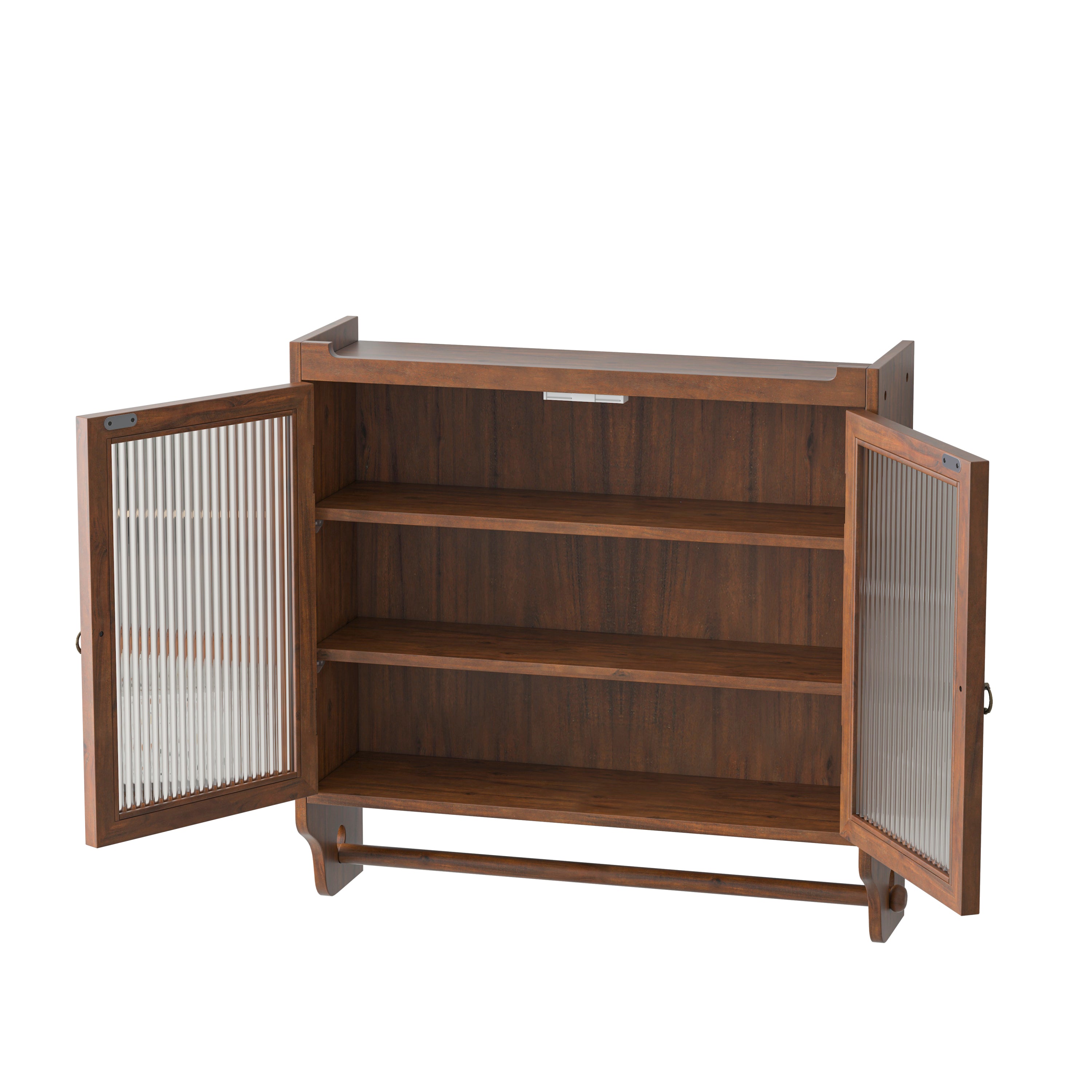 24.8'Glass Door Vintage Double Door Wall Cabinet with Three Tiers of Storage with Towel Rack, for Bathroom, Kitchen,Dining Room,Brown - Grand Goldman Shop