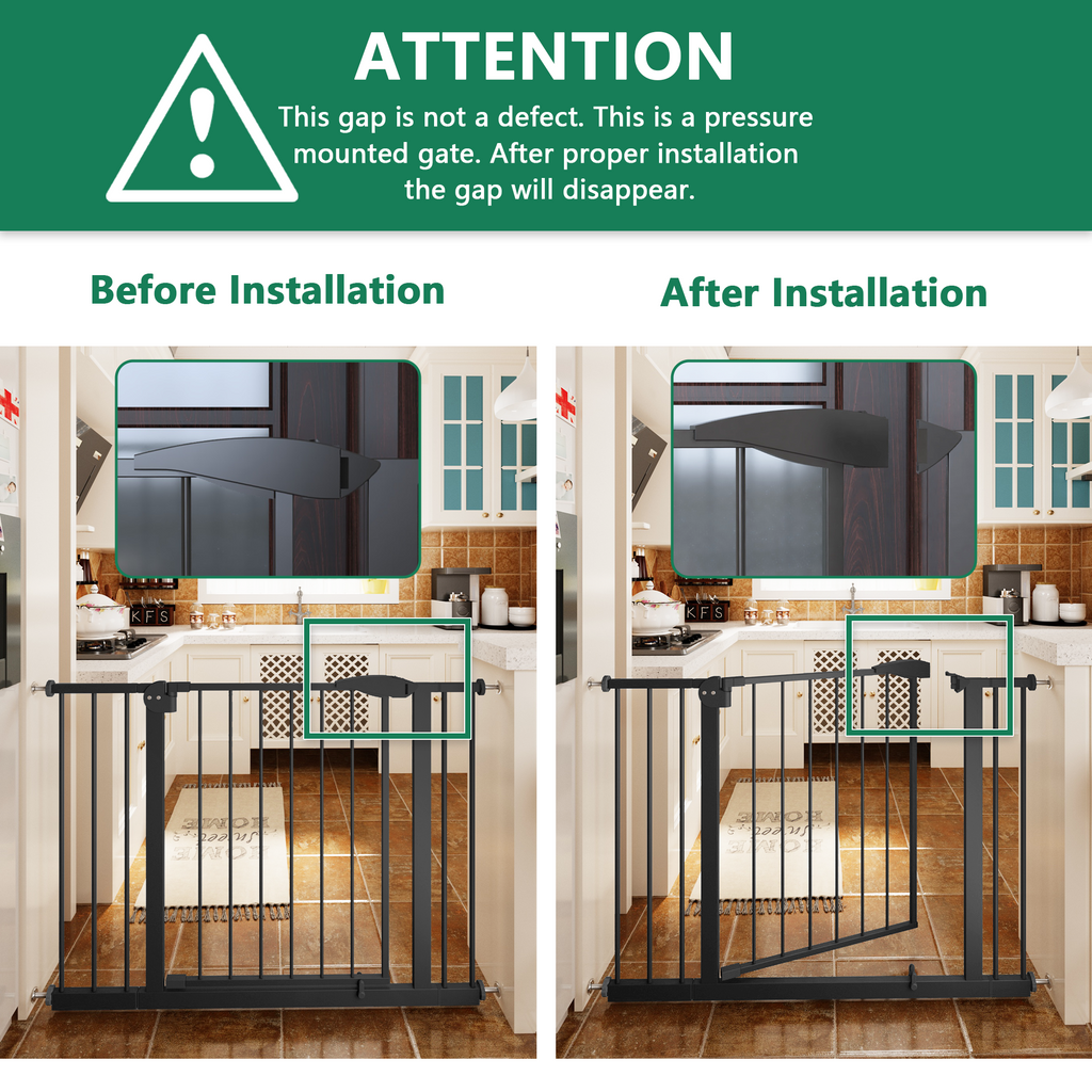 Black Pressure-Mounted Baby Gate for Stairs and Doorways, 29.5-44.1' Wide, Steel and ABS Construction, Easy Walk-Through Safe