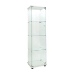 LED lights Glass Display Cabinet 4 Shelves with Door, Floor Standing Curio Bookshelf for Living Room Bedroom Office, 64.7'*16