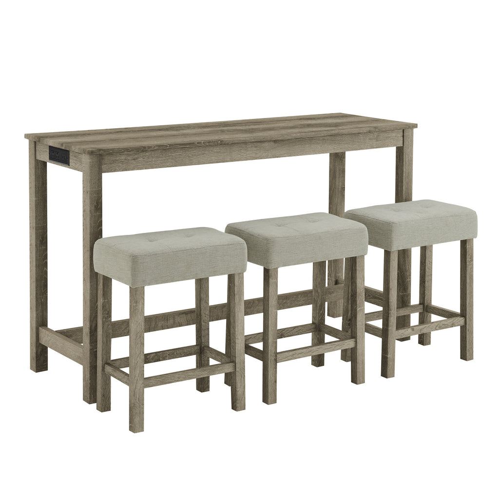59 Inch Bar Table, Dining Table, Sofa Table with Power Outlet, 3 Upholstered Stools, 4 Piece Bar Table and Chair Set for Living Room, Dining Room, Kitchen - Grand Goldman Shop
