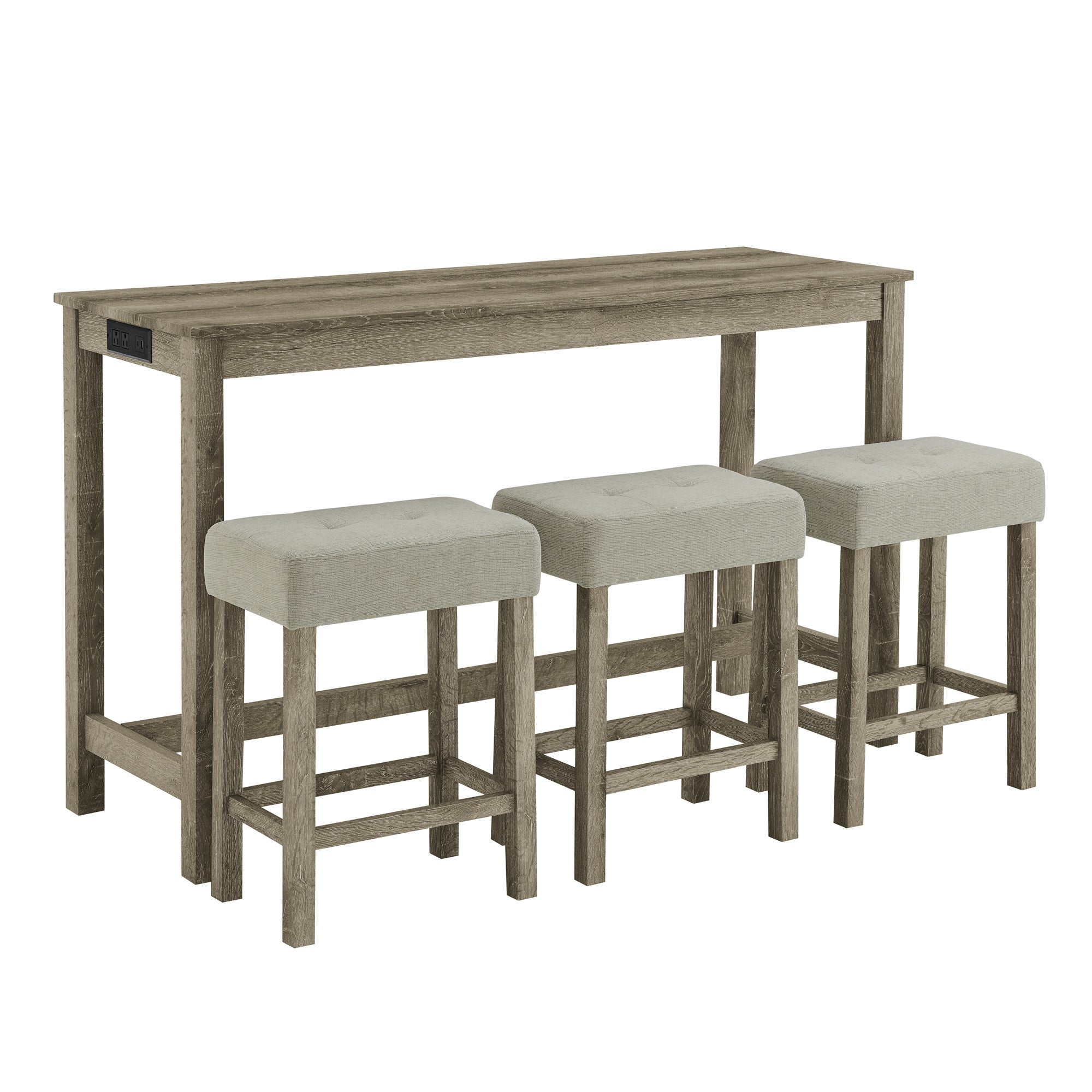 59 Inch Bar Table, Dining Table, Sofa Table with Power Outlet, 3 Upholstered Stools, 4 Piece Bar Table and Chair Set for Living Room, Dining Room, Kitchen - Grand Goldman Shop