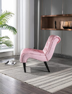 COOLMORE Modern Velvet Armless Accent Living Room Chair / Leisure Chair,Upholstered Fabric Button Comfortable Chair with Wooden Legs for Bedroom, Living Room, Office (Pink Velvet) - Grand Goldman Shop