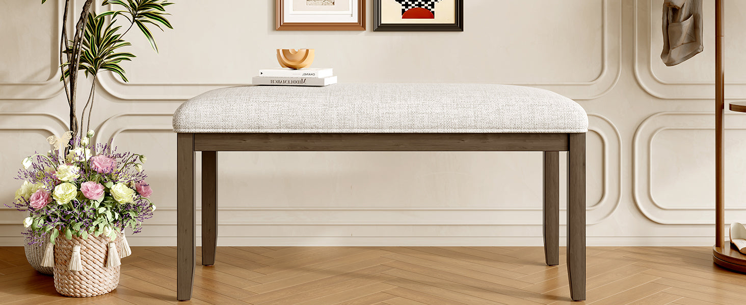 Upholstered Bench for Bedroom End of Bed,38-inch Entryway Bench for Living Room,Dining Bench with Padded Seat and Solid Wood Leg for Kitchen Bedroom,Indoor and Hallway (Bench, Beige+Brown) - Grand Goldman Shop