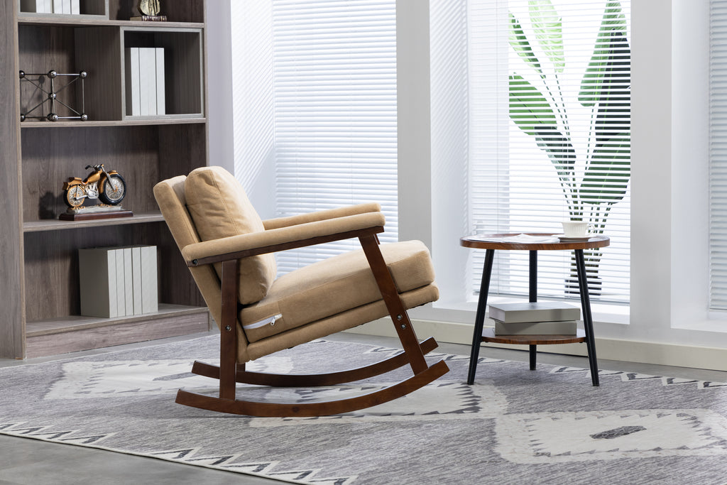 Mid Century Modern Accent Chair ,rocking chair with Wood Frame, Upholstered Living Room Chairs , Reading Armchair for Bedroom Sunroom - Grand Goldman Shop