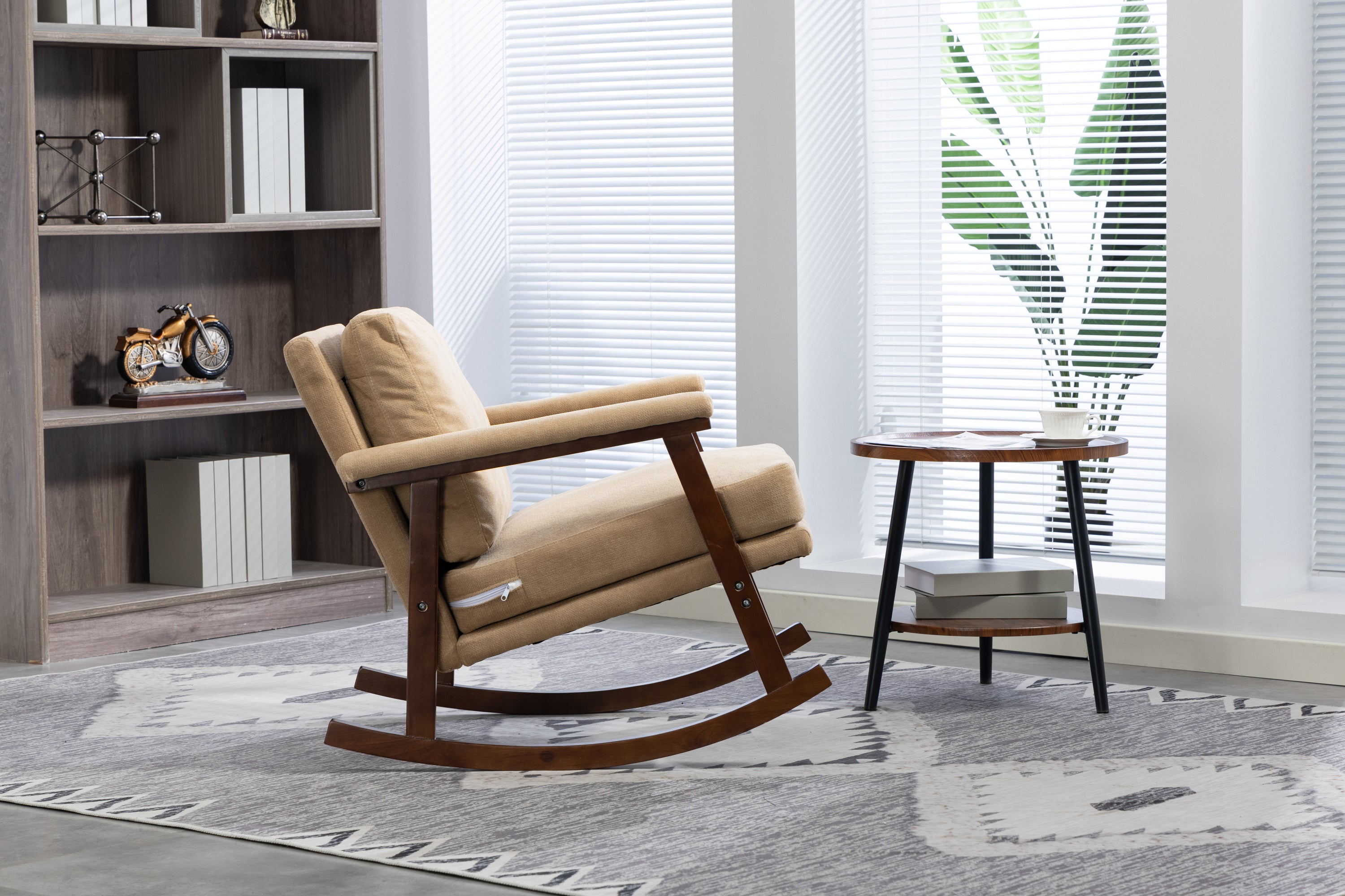 Mid Century Modern Accent Chair ,rocking chair with Wood Frame, Upholstered Living Room Chairs , Reading Armchair for Bedroom Sunroom - Grand Goldman Shop
