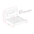Urban Farmhouse King Size Bed with Bookcase, Dark Gray and Black, Solid Wood and MDF - Grand Goldman Shop
