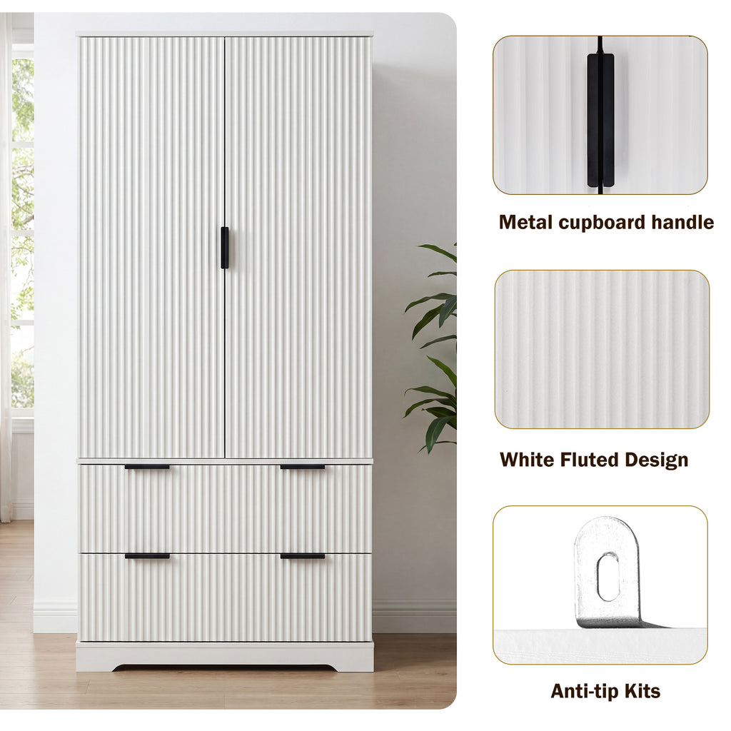 72' Modern Fluted Kitchen Pantry Cabinet with 2 Large Drawers & 8-Door Spice Rack, White MDF Freestanding Storage Organizer for Bathroom, Dining Room, Office, Entryway - Grand Goldman Shop