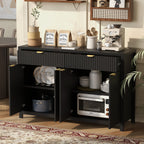 U_STYLE Modern 55.1'' Sideboard Buffet Cabinet with 2 Drawers & 4 Doors, Adjustable Shelves, Wave-Pattern Design, Aluminum Handles, Painted MDF, Scandinavian Storage for Dining Room, Living Room - Grand Goldman Shop