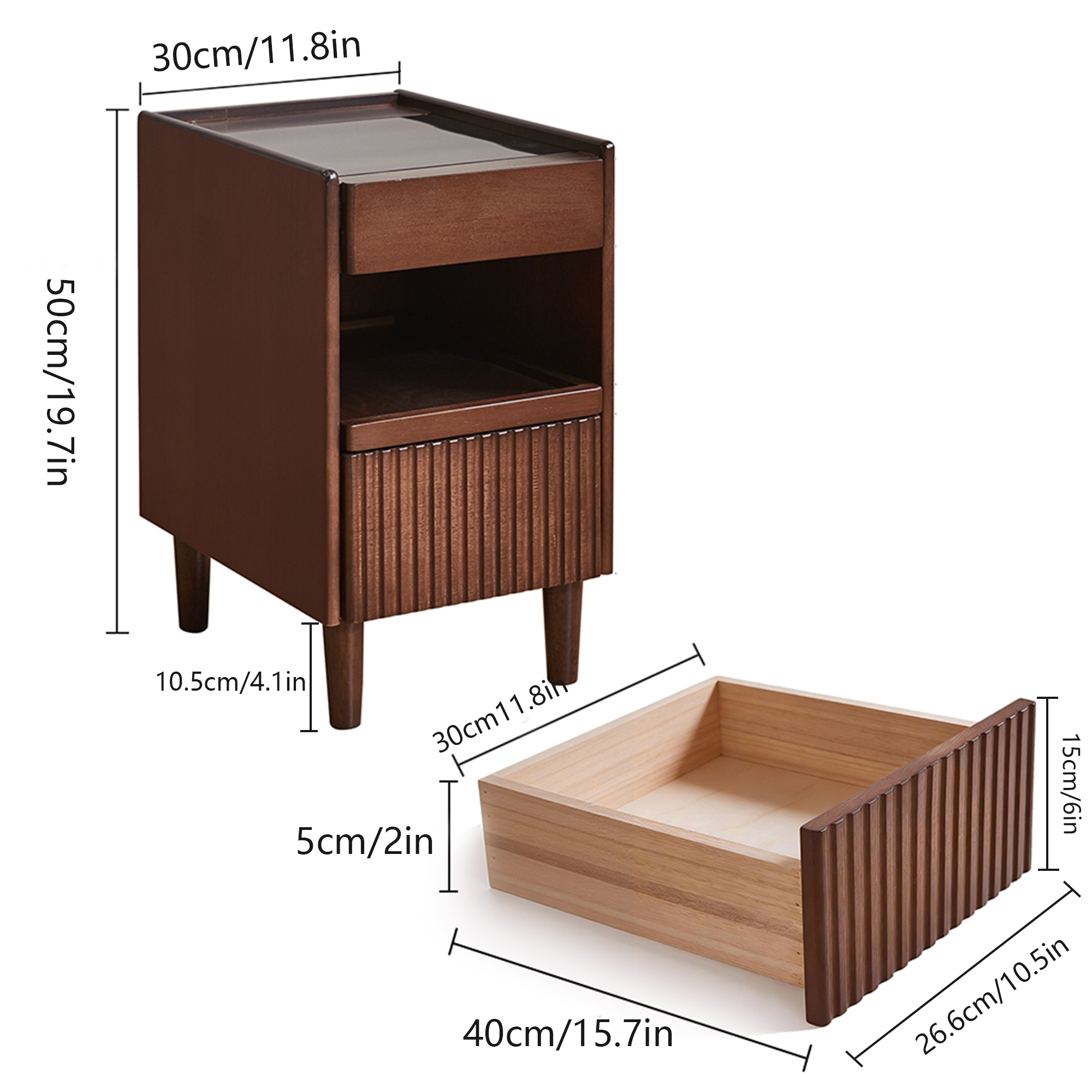 Wooden Bedside Table  with 1 Drawer Open Shelves, Wood Board Side Tables Storage Small Narrow Desk Chest of Drawer, Lamp Stand Nightstand Cabinet, Bedroom Living Room Home Furniture - Grand Goldman Shop