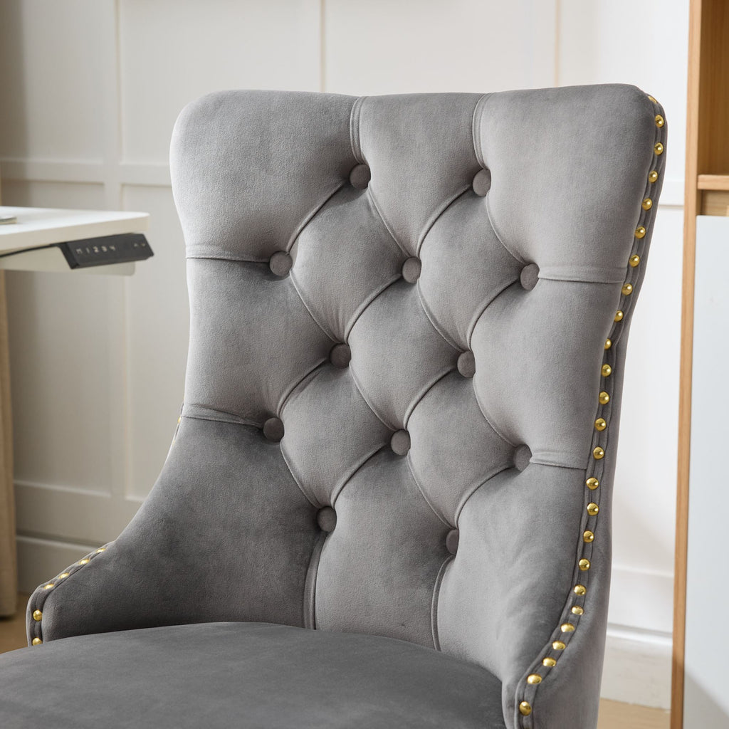 A&A Furniture Office Chair,Modern Velvet Upholstered Tufted Button Home Office Chair with Golden Metal Base,Adjustable Desk C