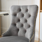 A&A Furniture Office Chair,Modern Velvet Upholstered Tufted Button Home Office Chair with Golden Metal Base,Adjustable Desk C