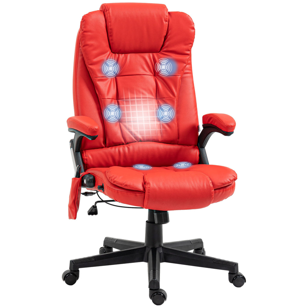 HOMCOM High Back Vibration Massage Office Chair with 6 Vibration Points, Heated Reclining PU Leather Computer Chair with Armr
