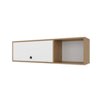 Roslyn Wall-Mounted Cabinet with Lift-Up Door, Open Compartments, Natural Oak and White - Grand Goldman