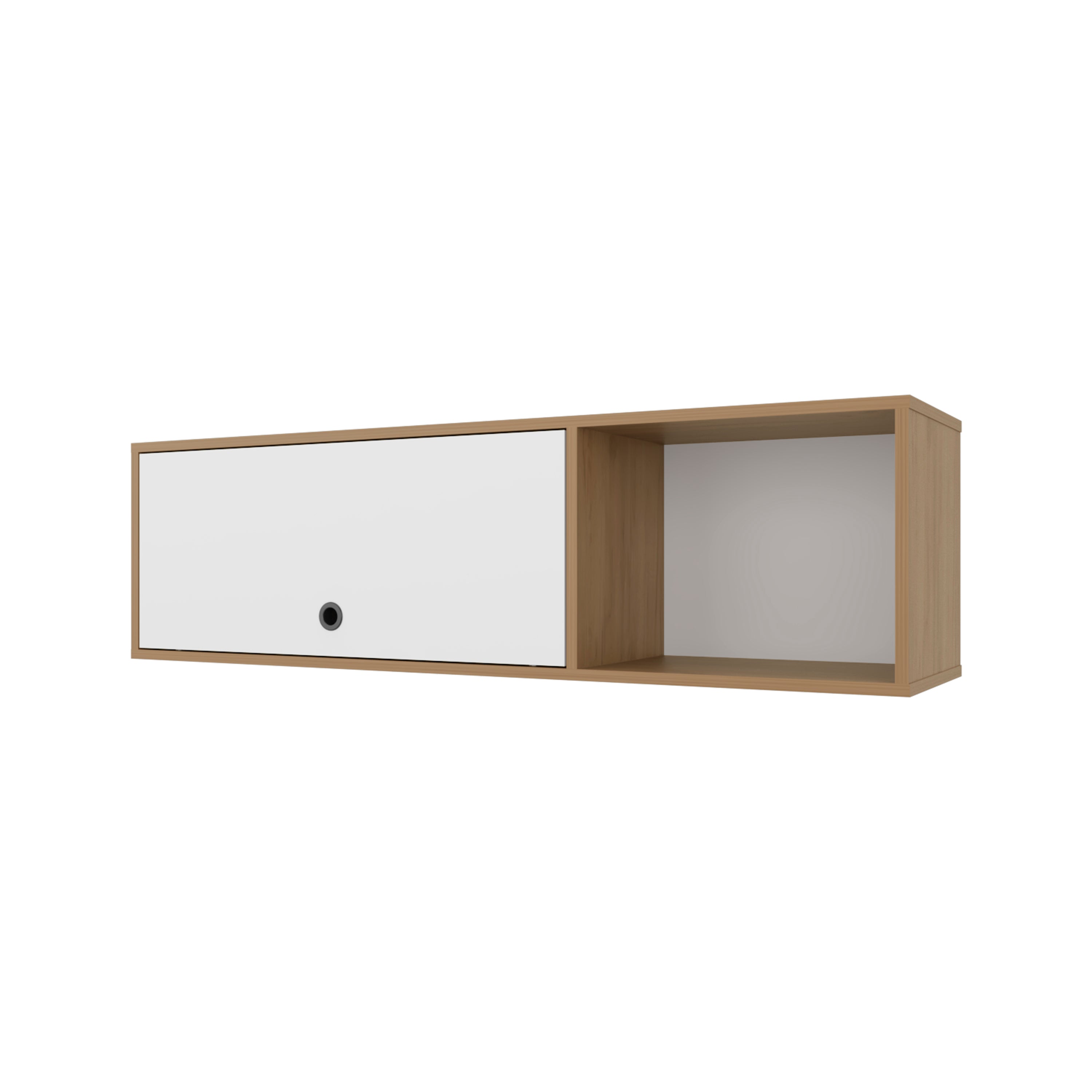Roslyn Wall-Mounted Cabinet with Lift-Up Door, Open Compartments, Natural Oak and White - Grand Goldman