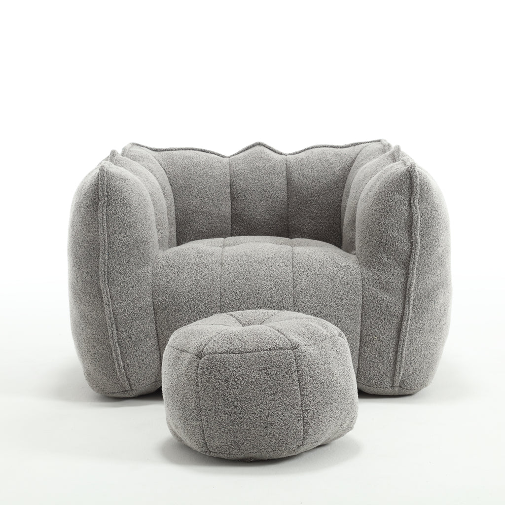 Soft Chenille Bean Bag Chair with High Resilient Foam for Living Room and Bedroom, Comfortable Square Lazy Sofa with Footstool for Adults - Grand Goldman Shop