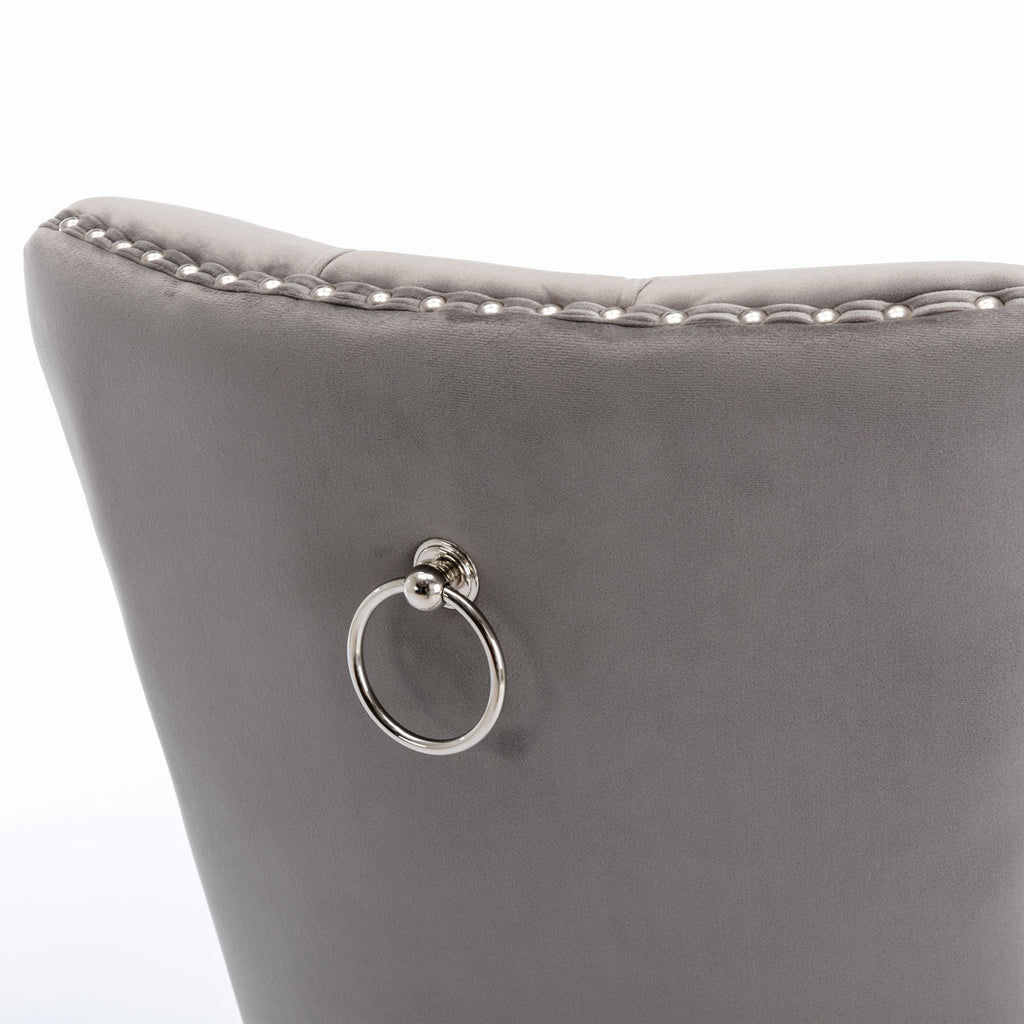 A&A Furniture,Nikki Collection Modern, High-end Tufted Solid Wood Contemporary Velvet Upholstered Dining Chair with Chrome Stainless Steel Plating Legs,Nailhead Trim,Set of 2,Gray and Chrome, SW1701GY - Grand Goldman Shop